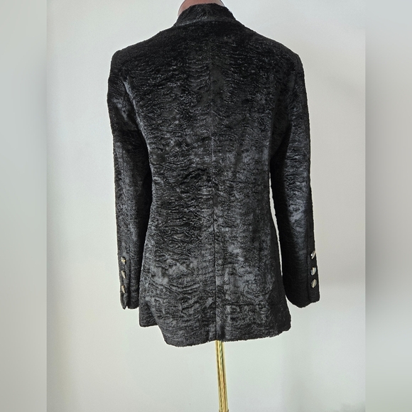 LOUIS FERAUD Paris Designer Black Faux/ Crushed Velvet Fur Jacket. Size 8 - Picture 8 of 16